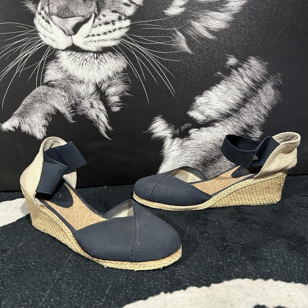 Lauren Ralph Lauren Charla 11758 Espadrille Sandal Women's 8B Blue Wedge Heel